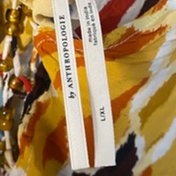 Anthropologie Printed Stappy Beaded Neck Tie Oversized Beach Mini Coverup Dress - Picture 9 of 14